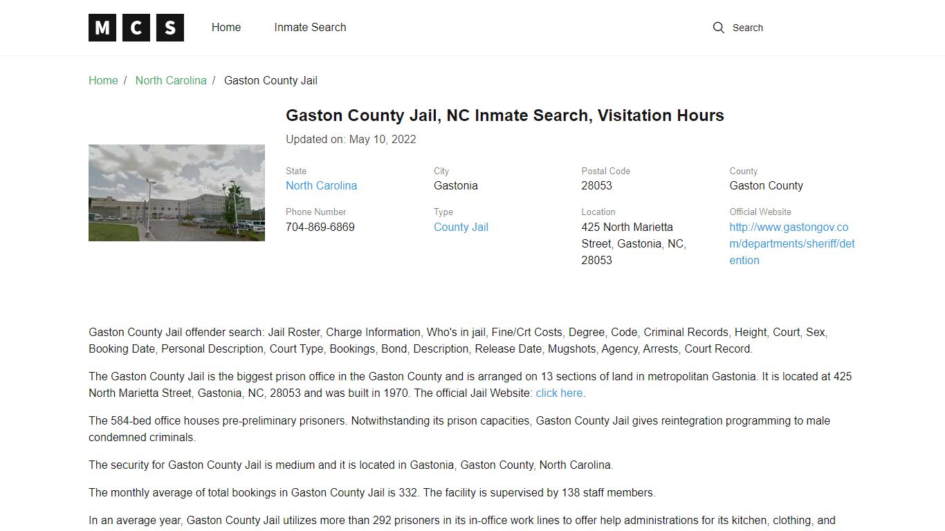 Gaston County, NC Jail Inmates Search, Visitation Rules